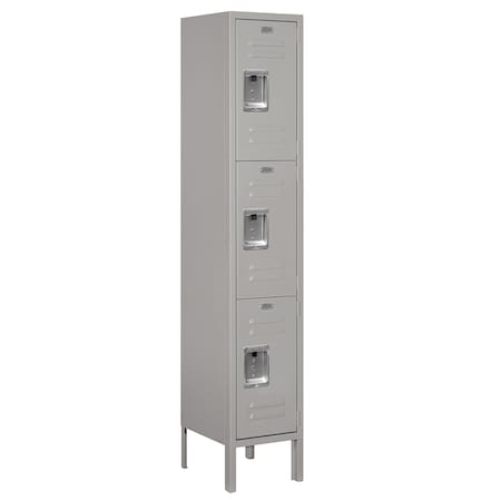 Salsbury Industries Wardrobe Locker, 12" W, 12" D, 66" H, (1) Wide, (3) Openings, Gray 63152GY-A